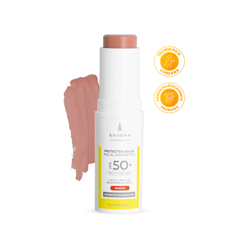 Protector Solar Facial 10gr en Barra con Color (Peachy) FPS 50+ UVA/UVB, PA++++ | Bloqueador Solar y Color para Mejillas, Párpados, Labios | Skincare Vegano y Cruelty Free | ENVERA
