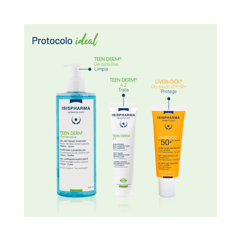 Isispharma Teen Derm Gel Sensitive 250ml Limpiador Facial Tipo de piel Grasa Mixta