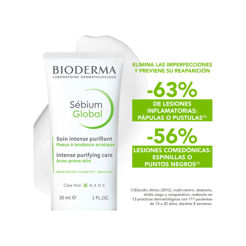 Bioderma Sébium Global Crema Facial, Elimina y Previene Imperfecciones, Piel con Acné, 30 ml